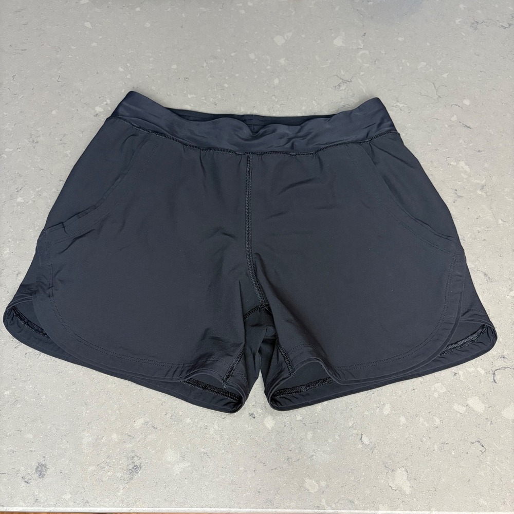 Lands End Womens Black Board Shorts Swim‎ Trunks Liner Active Pockets Size 8